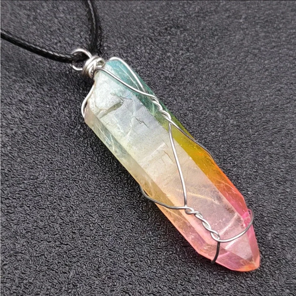 NEW Colorful Chakra Original Stone Crystal Necklace - Picture 2 of 4